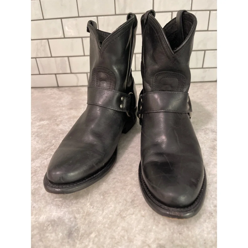 Frye Phillip Riding Boots Womens 6 Black Harness 8R Leather Ankle Moto Classic - Picture 2 of 10